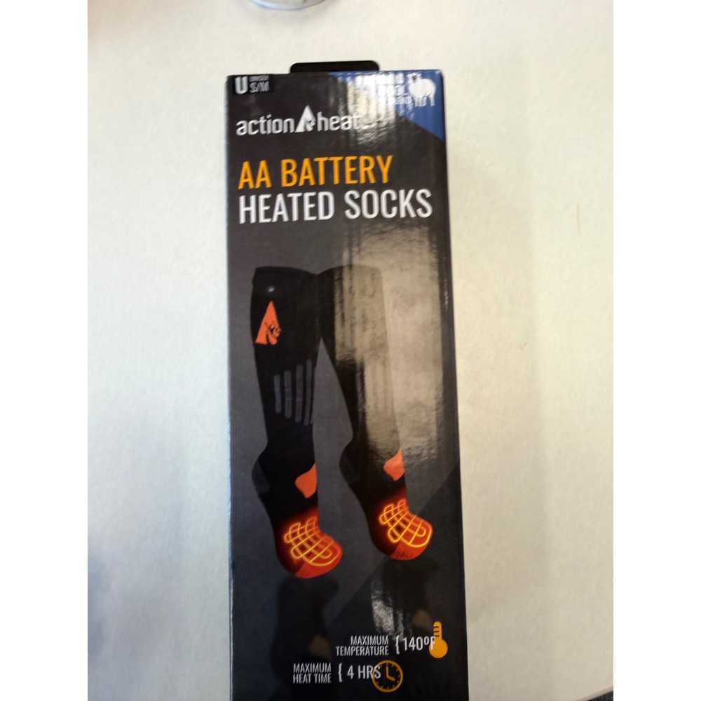 ActionHeat AA Battery Heated Socks Black Wool Blend Unisex S/M AH-SK-AA-03-S-M